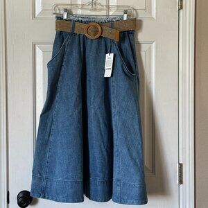New A Loves A Denim Full Maxi Skirt with Belt and Pockets Medium Wash